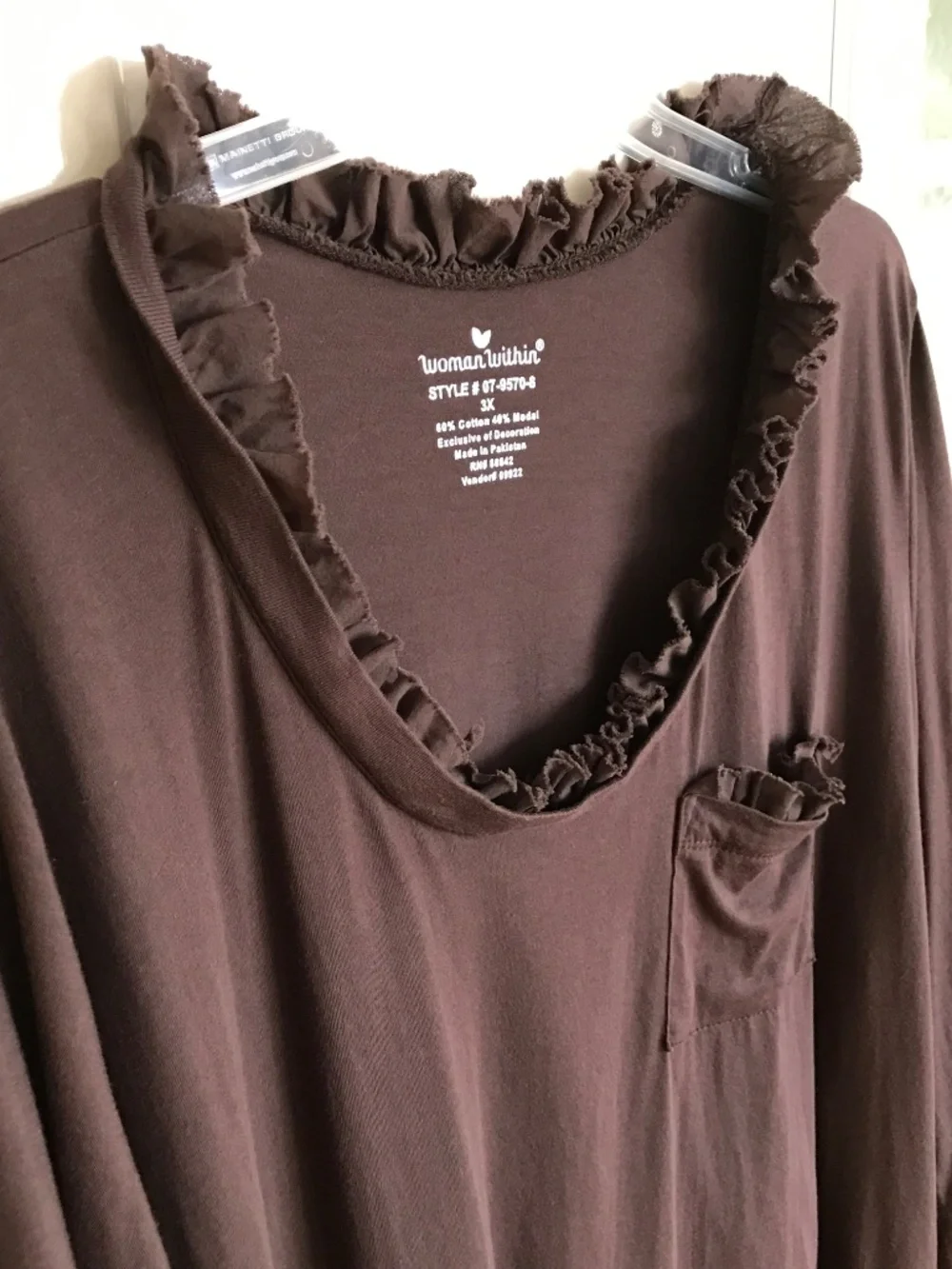 WOMAN WITHIN Long Sleeve Ruffle Trim Tunic Brown Women’s Plus Size 3X
